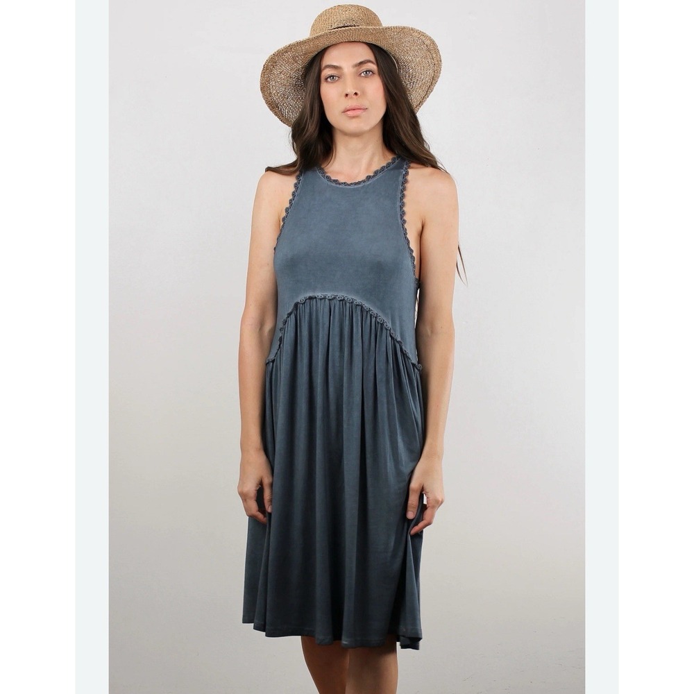 POL Beckah Dress Midnight Dusty Blue Boho Dress Zipper‎ Size M - Picture 2 of 8